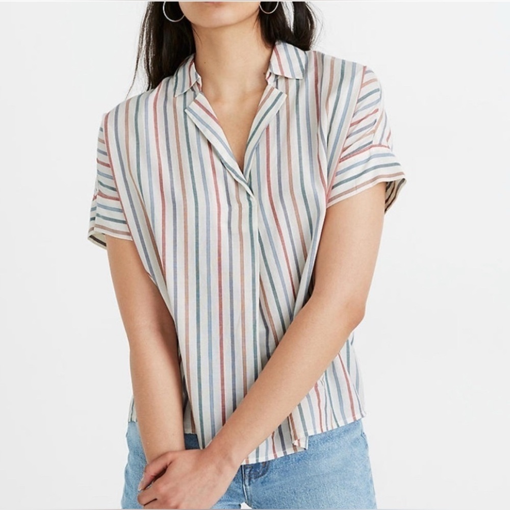 Madewell Park Popover Shirt, Rainbow Stripe, Size Small, Style AK070
